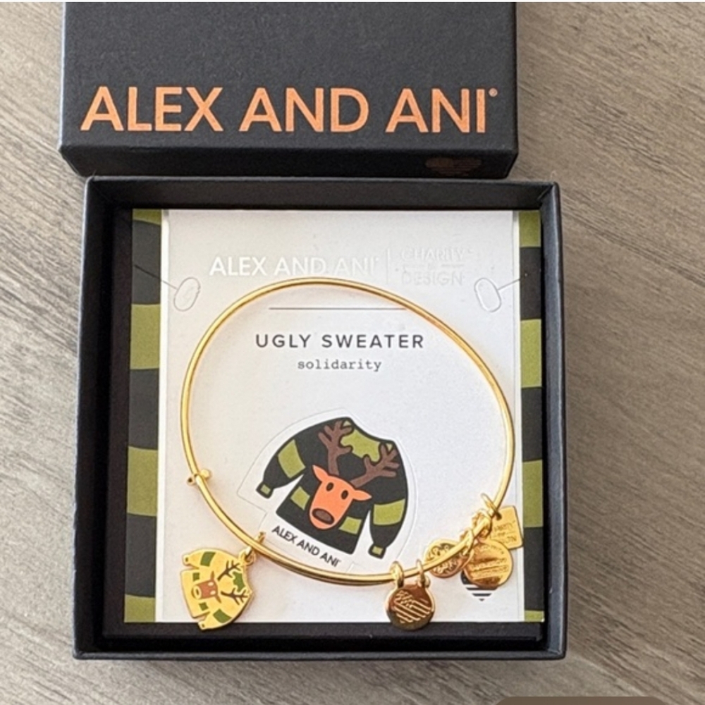 Alex and Ani Gold 'Ugly Sweater' Charm Bangle with Green and Black Enamel